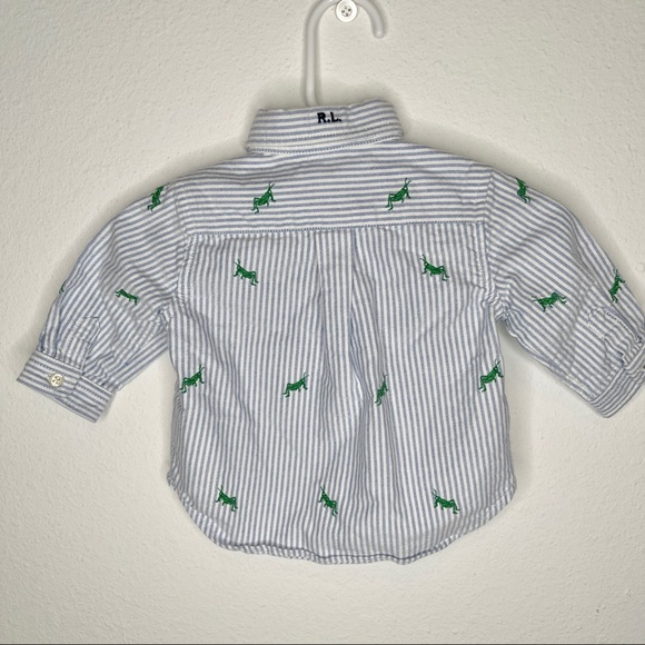 Ralph Lauren blue striped button down polo embroidered crickets Sz 3 mo NEW - Picture 2 of 3